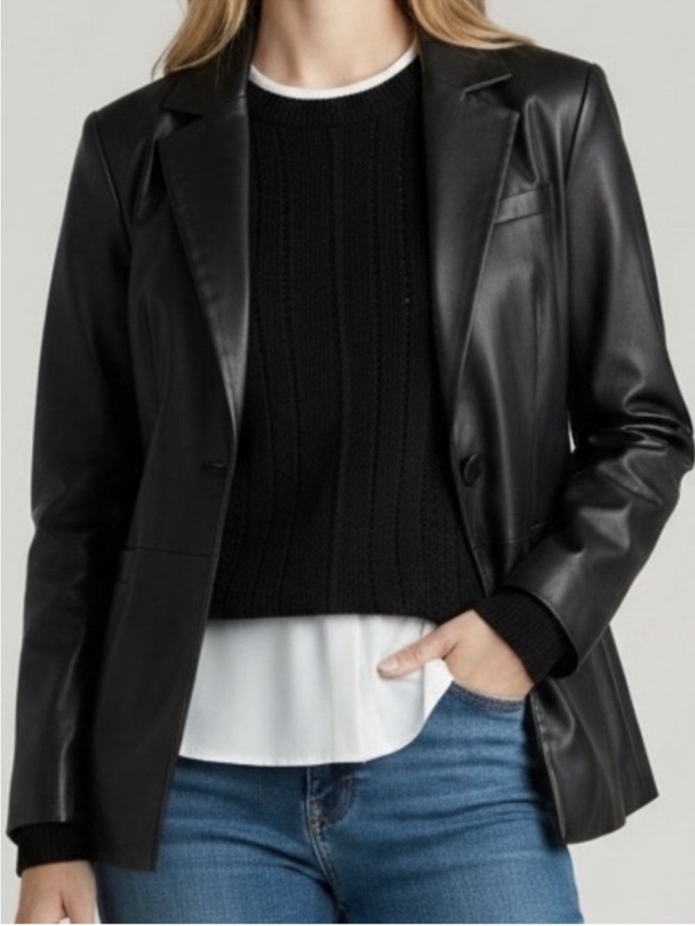 EVEREVE Black Vegan Leather Blazer Jacket Size M